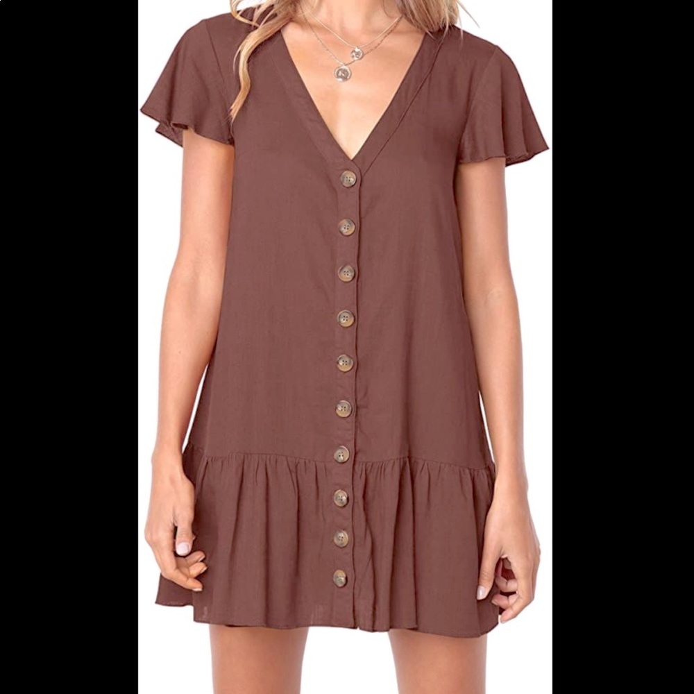 NWOT Button down v neck ruffle mini dress